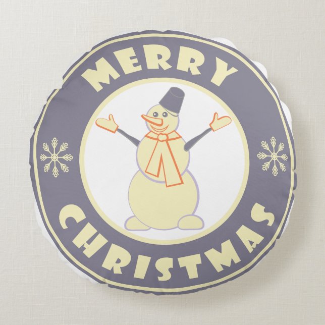 Merry Christmas happy snowman famous coffe style Round Cushion (Front)