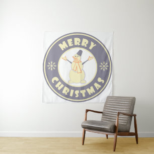 Merry Christmas happy snowman famous coffe style Tapestry