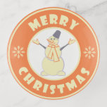 Merry Christmas happy snowman famous coffe style Trinket Trays<br><div class="desc">Famous coffe style logo with Merry Christmas typography</div>