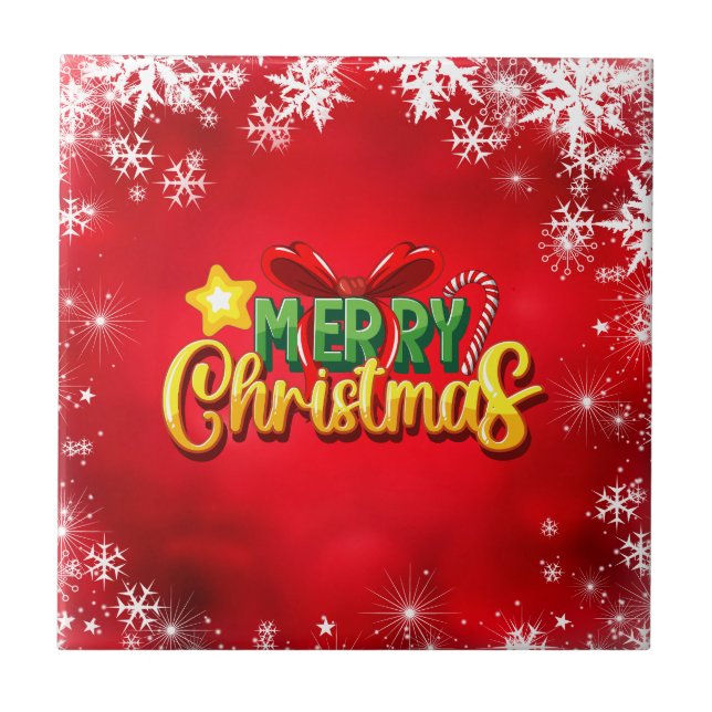 Merry Christmas Happy Xmas Red Green Holiday Fun Ceramic Tile (Front)