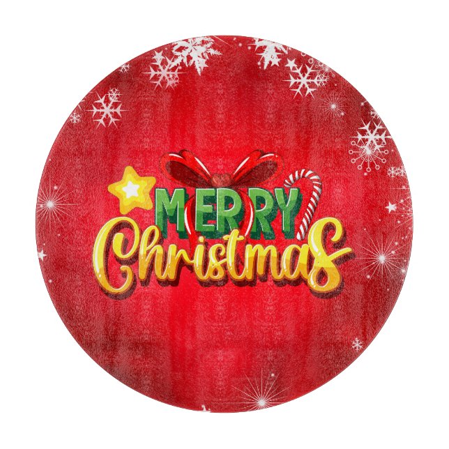 Merry Christmas Happy Xmas Red Green Holiday Fun Cutting Board (Front)