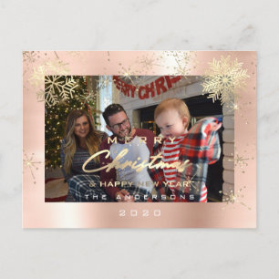 Merry Christmas Happy  Year Gold Snow Spark Photo Postcard