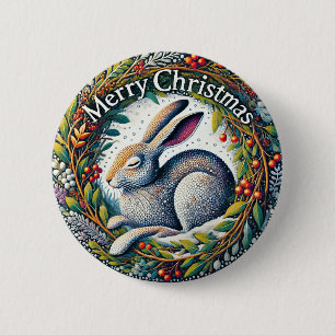 Merry Christmas Hare                               6 Cm Round Badge