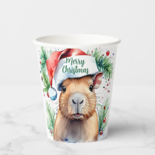 Merry Christmas Hat Festive Capybara - Paper Cups