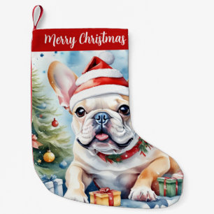 Merry Christmas Hat Festive French Bulldog -  Small Christmas Stocking