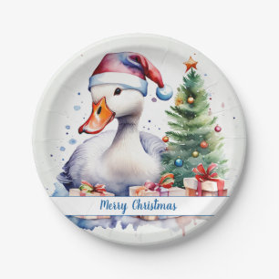 Merry Christmas Hat Festive Goose - Paper Plate