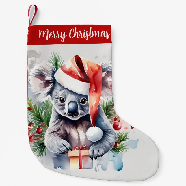 Merry Christmas Hat Festive Koala -  Small Christmas Stocking (Front)