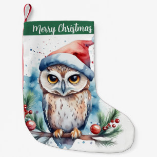 Merry Christmas Hat Festive Owl -  Small Christmas Stocking