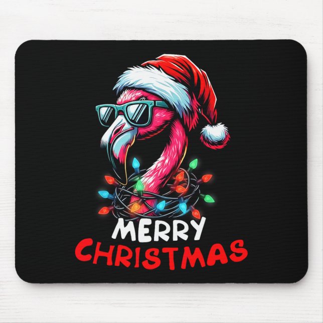 Merry Christmas Hat Santa Flamingo Christmas Light Mouse Pad (Front)