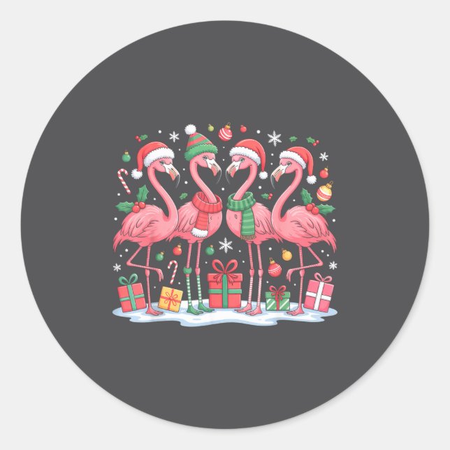 Merry Christmas Hat Santa Flamingo Light Christmas Classic Round Sticker (Front)
