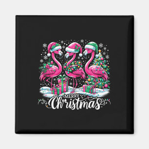 Merry Christmas Hat Santa Flamingo Light Christmas Magnet