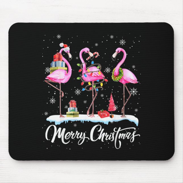 Merry Christmas Hat Santa Flamingo Light Christmas Mouse Pad (Front)