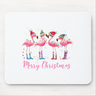 Merry Christmas Hat Santa Flamingo Light Christmas Mouse Pad