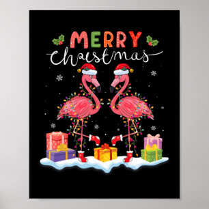 Merry Christmas Hat Santa Flamingo Light Christmas Poster