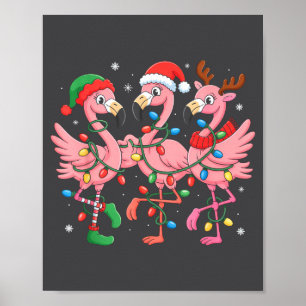 Merry Christmas Hat Santa Flamingo Light Christmas Poster