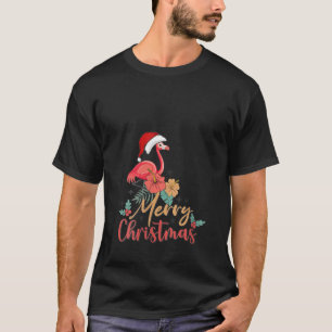 Merry Christmas Hat Santa Flamingo Light Snow Xmas T-Shirt