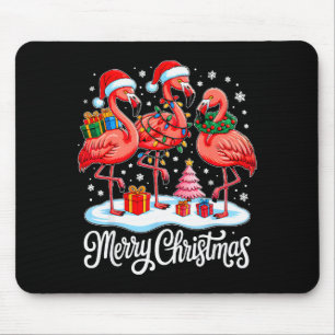 Merry Christmas Hat Santa Flamingo Light Xmas Wome Mouse Pad