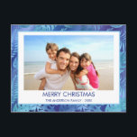 MERRY CHRISTMAS HAWAIIAN TROPICAL BLUE PHOTO HOLIDAY POSTCARD<br><div class="desc">Blue incandescent Faux Foil Merry Christmas Hawaiian Tropical Palm Leaf Family Photo Christmas Holiday Card. The picture and family name can be replaced on this simple beach or coastal vacation Christmas Family Photo Card.</div>