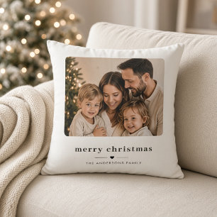 Merry Christmas Heart Minimalist Family Photo Cushion