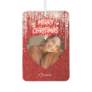 Merry Christmas Heart Personalised Photo Name Car Air Freshener