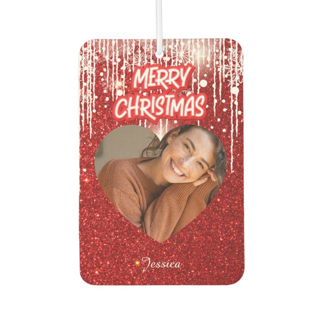 Merry Christmas Heart Personalised Photo Name  Car Air Freshener (Front)
