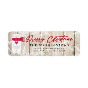 Merry Christmas Heart Polar Bear Return Address Label