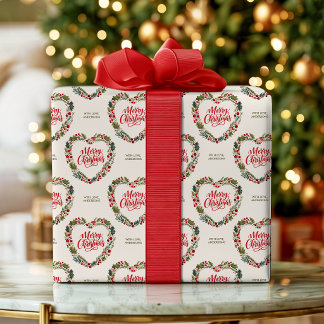 Merry Christmas Heart Wreath Wrapping Paper