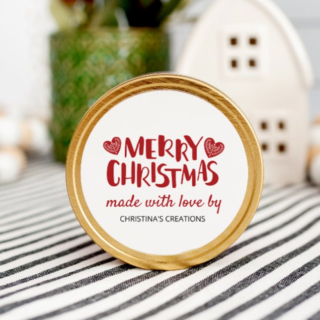 Merry Christmas Hearts Made with Love Classic Round Sticker (Creator Uploaded)