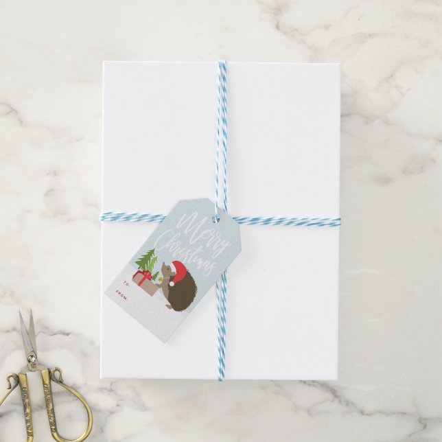 Merry Christmas Hedgehog Gift Tag (With Twine)