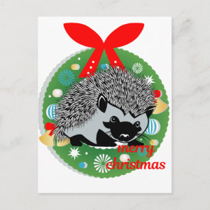 merry christmas hedgehog holiday postcard