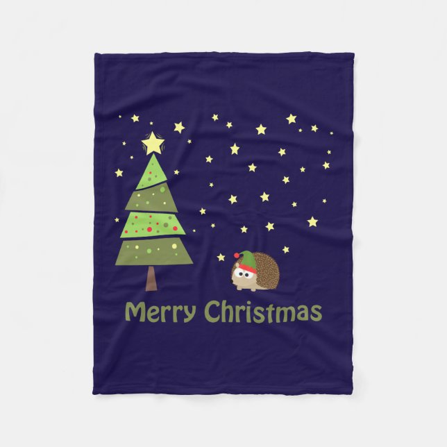Merry Christmas Hedgehog Holiday Scene Fleece Blanket (Front)
