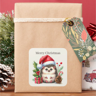 Merry Christmas hedgehog Holiday Square Sticker