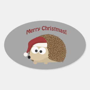 Merry Christmas! Hedgehog Oval Sticker