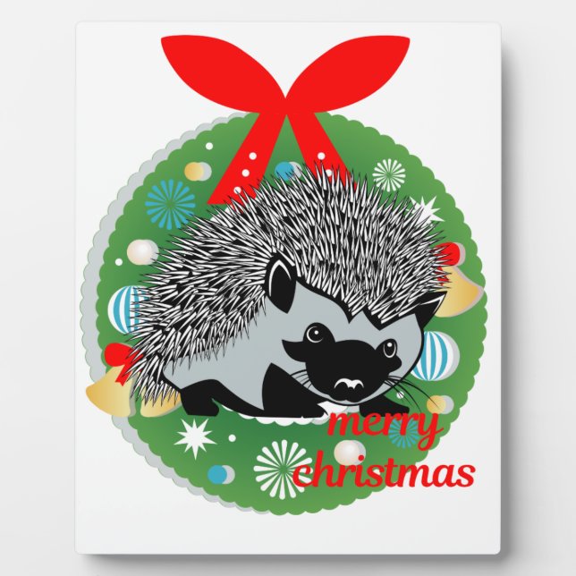 merry christmas hedgehog plaque (Front)