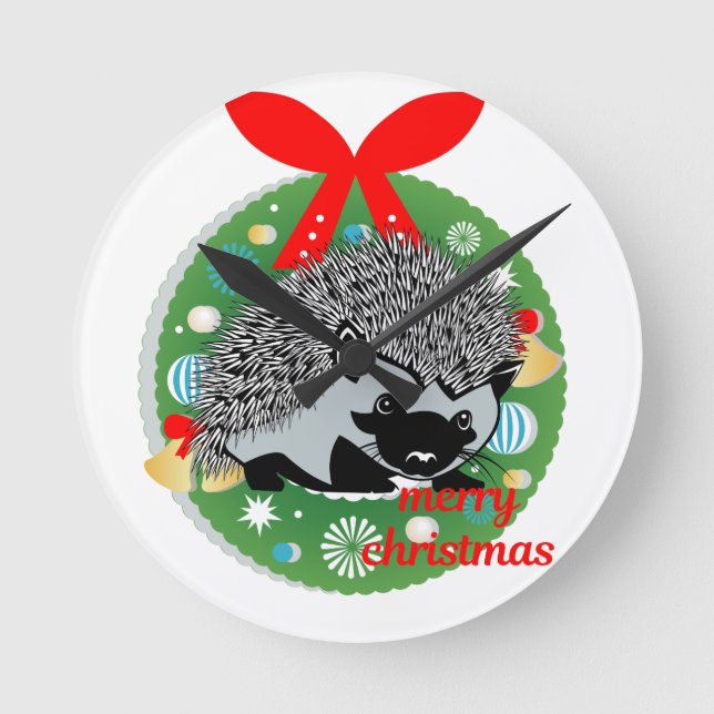 merry christmas hedgehog round clock (Front)