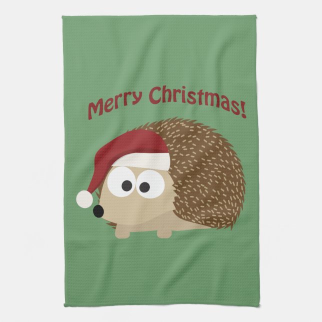 Merry Christmas! Hedgehog Tea Towel (Vertical)