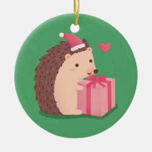 Merry Christmas Hedgehog With Present Ceramic Ornament