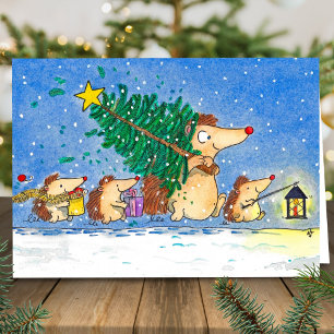 Merry Christmas Hedgehogs greeting card