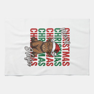 Merry Christmas Heifer Cow Holiday Shirt Design_1 Tea Towel