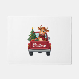 Merry Christmas Highland Cow Christmas Tree Red Tr Doormat