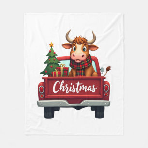 Merry Christmas Highland Cow Christmas Tree Red Tr Fleece Blanket