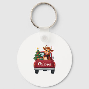Merry Christmas Highland Cow Christmas Tree Red Tr Key Ring