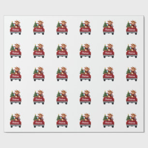 Merry Christmas Highland Cow Christmas Tree Red Tr Wrapping Paper