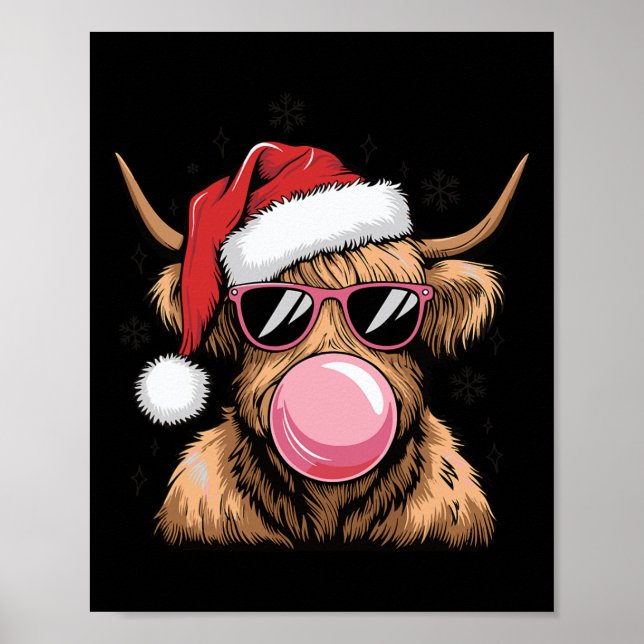 Merry Christmas Highland Cow Design Xmas Cow Lover Poster (Front)
