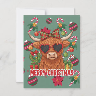 Merry Christmas Highland Cow Holiday Card