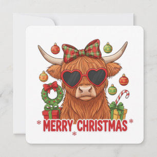 Merry Christmas Highland Cow Holiday Card