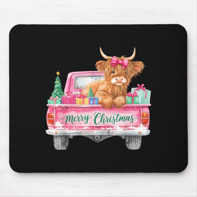 Merry Christmas Highland Cow Nk Truck Xmas Tree Wo Mouse Pad (Front)