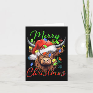 Merry Christmas Highland Cow Western Santa Hat Xma Card