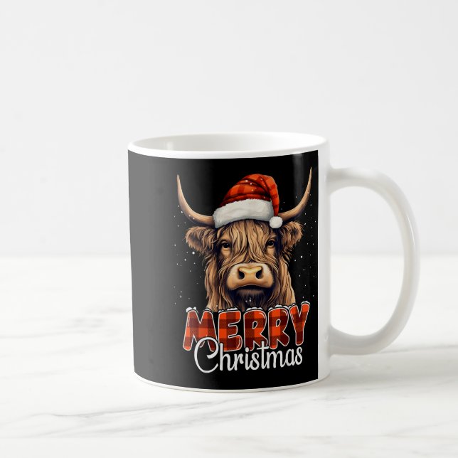 Merry Christmas Highland Cow Western Santa Hat Xma Coffee Mug (Right)