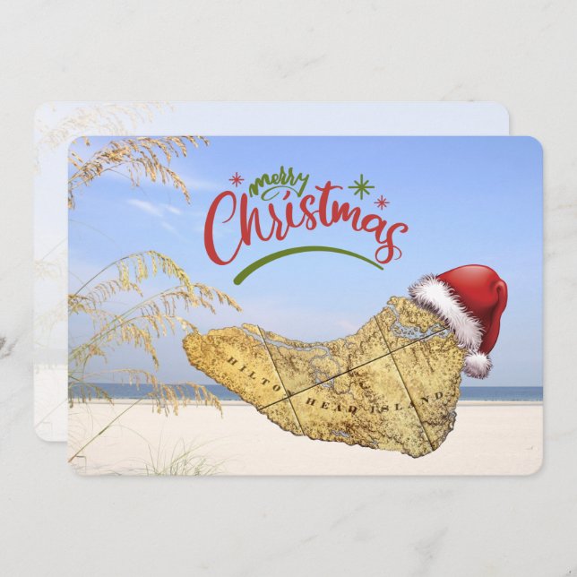 Merry Christmas Hilton Head Island Map & Beach Holiday Card (Front/Back)